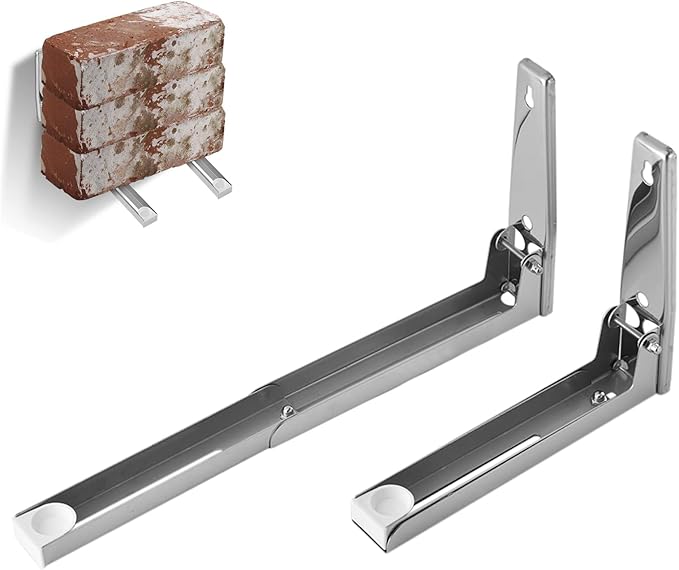2x less Steel Oven Bracket Wall Mount Rack Shelf for Foldable Stretchable Shelf with White Pla Corners Load 77lbs for Space