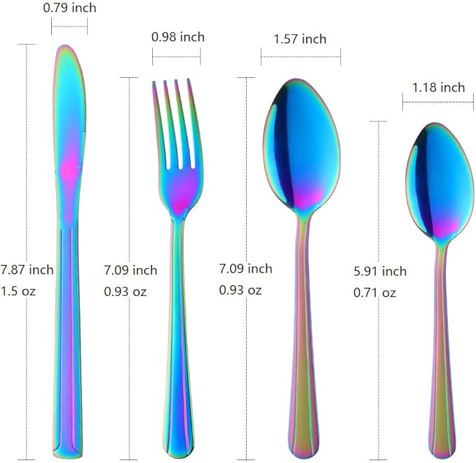 Buyer Star 20-Piece Rainbow Silverware Flatware Set Stainless Steel Travel Eating Utensil for Picnic Camping Service for 5 Dishwasher Safe