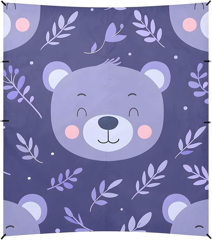 Cute Cartoon Bear Face Leaf Camping Sun Shelter Beach Tent Portable Beach Sun Shade Outdoor Canopy for Camping Trips Fishing Picnic