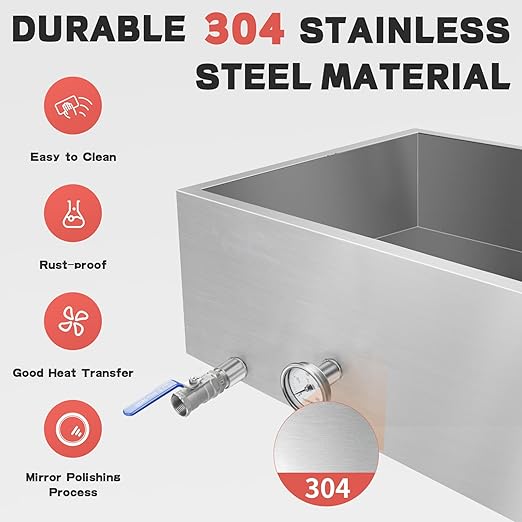 Maple Syrup Evaporator Pan 304 Stainless Steel Maple Syrup Evaporator with Valve and Thermometer 19.5 Gal Feed Pan for Boiling Maple Syrup for Home and Outdoor Use 30 x 16 x 18.7 Inch