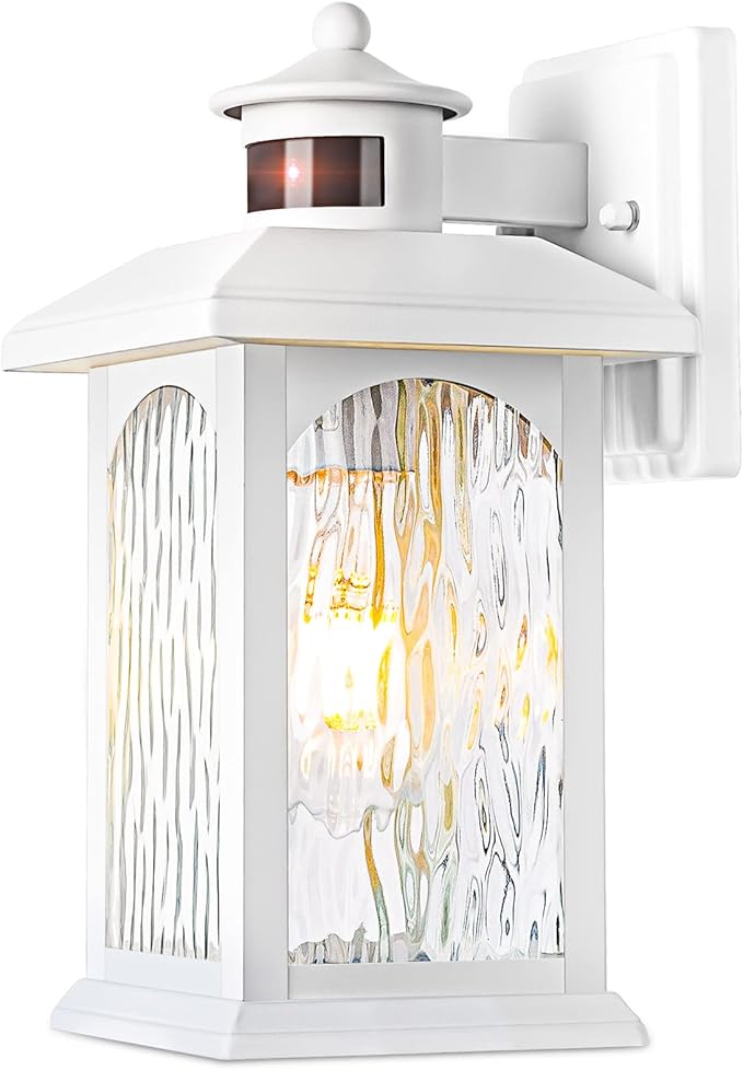 Motion Sensor Outdoor Wall Sconce White Dusk to Dawn Motion Sensor Lighting Smart &amp Waterproof Wall Lights &amp Exterior Light Fixture Porch Lights with Rippled Glass for Garage House