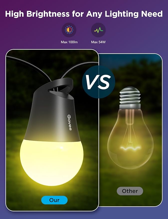 Govee Smart Outdoor String Lights 2 96ft RGBIC Outdoor Lights with Dimmable Warm White LED Bulbs 47 Scene Modes for Patio Backyard IP65 Waterproof Compatible with Alexa App Control
