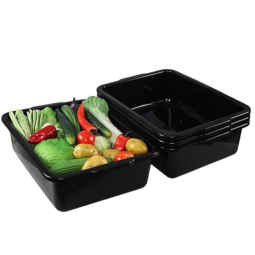 32 L Commercial Bus Tub Large Plastic Bus Box Black 4 Pack