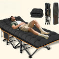 Oversized Heavy-Duty Outdoor Folding Bed with Side Pockets&ampMattress(Mini Model Optional)-755/655/55Lbs Super Capacity Camping CotGarden (Black Upgrade (755lbs)