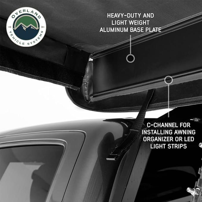 Overland Vehicle Systems - XD Nomadic 270 LT - Awning w/Lights Driver Side Black Trim w/Black Travel Bag