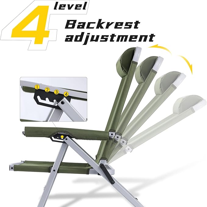Whitsunday 4-Level Adjustment Chair Portable Camping Chair Backpacking Chair for Hiking Mountaineering Beach for Hiking Mountaineering Beach-Green
