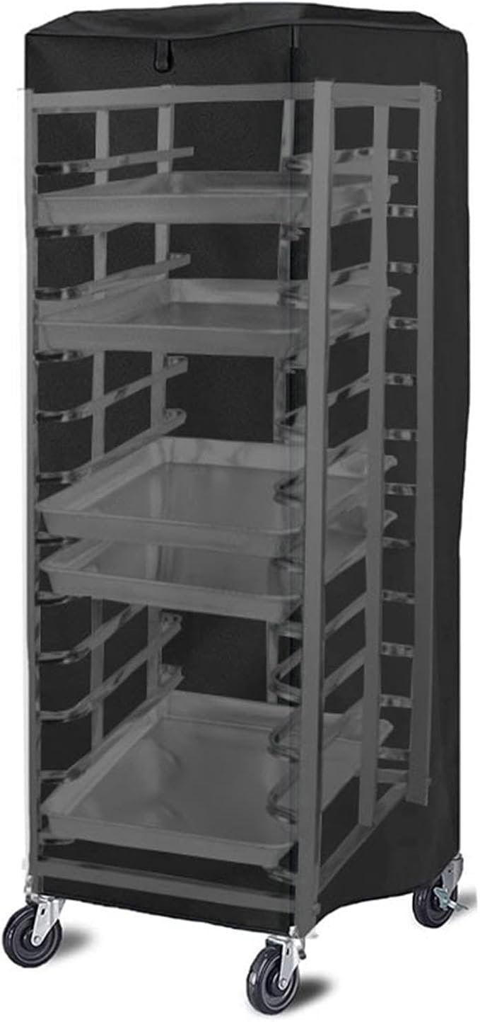 Pan Rack Cover – 420D Silver Coated Oxford Cloth 59x72x163cm | Zippered Single Door Bread Cake Storage Rack Protector | Waterproof Dustproof Cover For Bakery Kitchen Catering Equipment