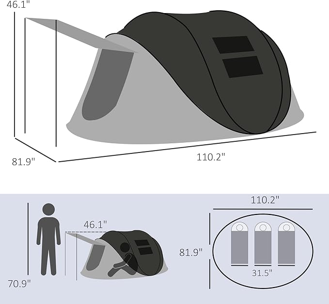 Outsunny Large Camping Tent with 10 Person Floorspace Rain Cover &amp Breathable Mesh Roof Cabin Tent 8 Person Size Big Family Tent Camping Accessory