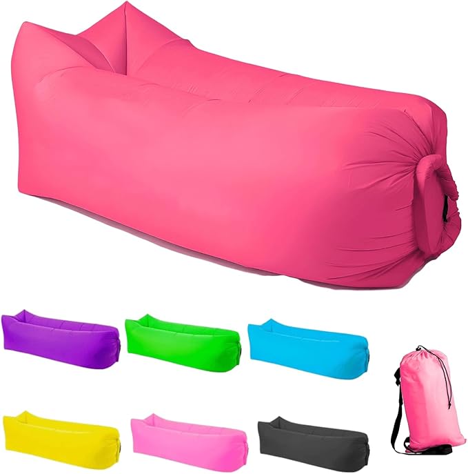 Inflatable Lounger Air Sofa Hammock Inflatable Couch for Camping Portable Waterproof Anti-Air Leaking Pouch Couch Air Chair for Outdoor Beach Hiking Picnics Music Festivals (Pink)