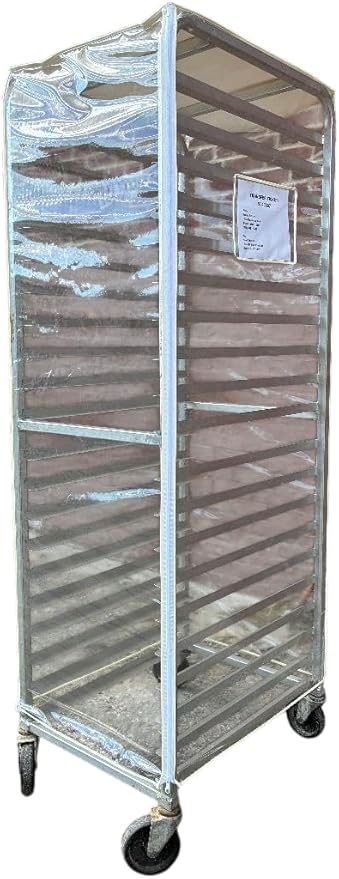 Bakery Food Pan Sheet Rack Cover – Heavy Duty Zippered Bun Pan Rack Cover – Long-lasting Use Durable Cover – Made in USA (Clear Vinyl with 3 Zippers (Large Pocket) 23W x 28L x 61H)