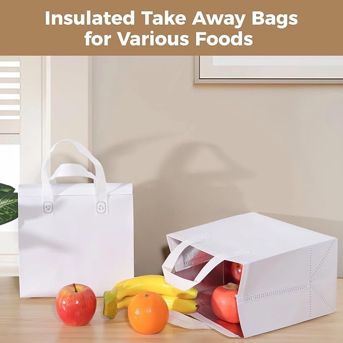 50 Pcs Thermal Insulation for Coffee Milk Tea Insulated Take Away Bags Hot Cold Food Cooler Bags Pizza Delivery Bags for Restaurant Grocery Bulk Food Bags 9.5 X 6 X 9.5 Inches