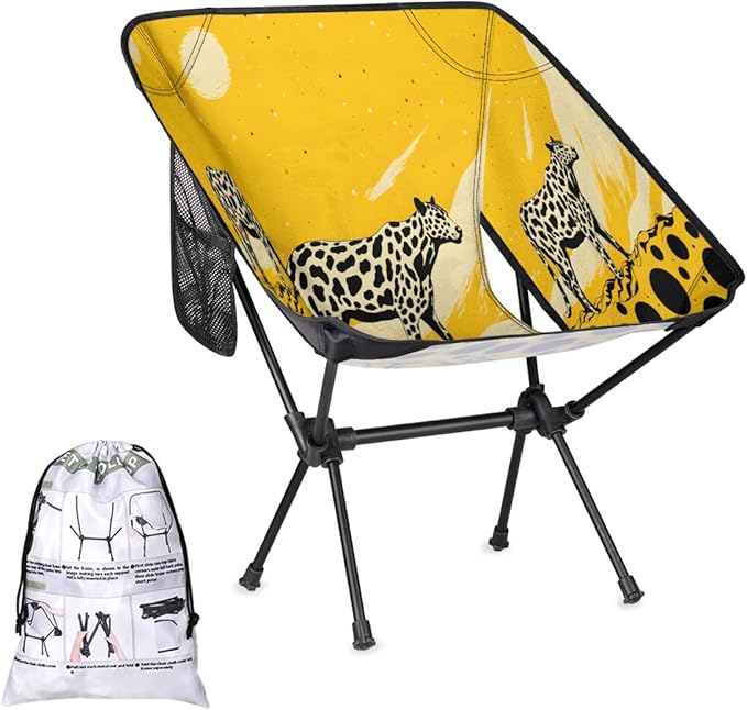 Animal Leopard Pattern Print Camping Chair Lightweight Portable Chairs for Adults Easy Installation Outdoor Foldable Camping Chair for Camping Fishing Hiking Picnic Beach