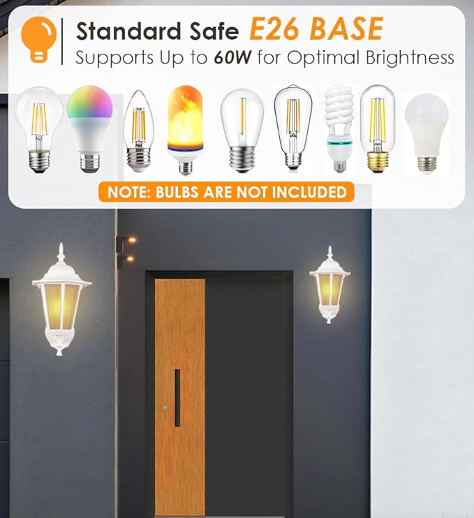 GruenlichOutdoor Wall Lantern Wall Sconce as Porch Lighting Fixture with E26 Medium Base Aluminum Housing Plus Glass Water-Proof Rated Bulb Not Included White Finish 2 Pack
