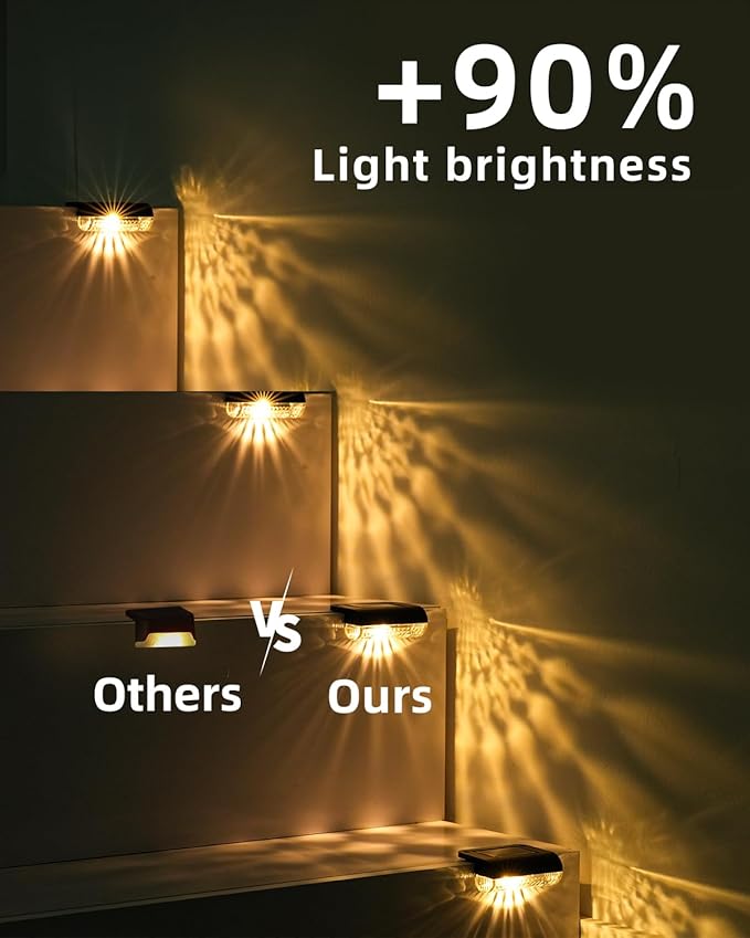 Solar Step Lights Outdoor 12-Pack Solar Deck Lights for Stairs Solar Fence Lights 3000K Warm White Auto Dusk-to-Dawn Weather Resistant Step Lights for Deck Railing Patio