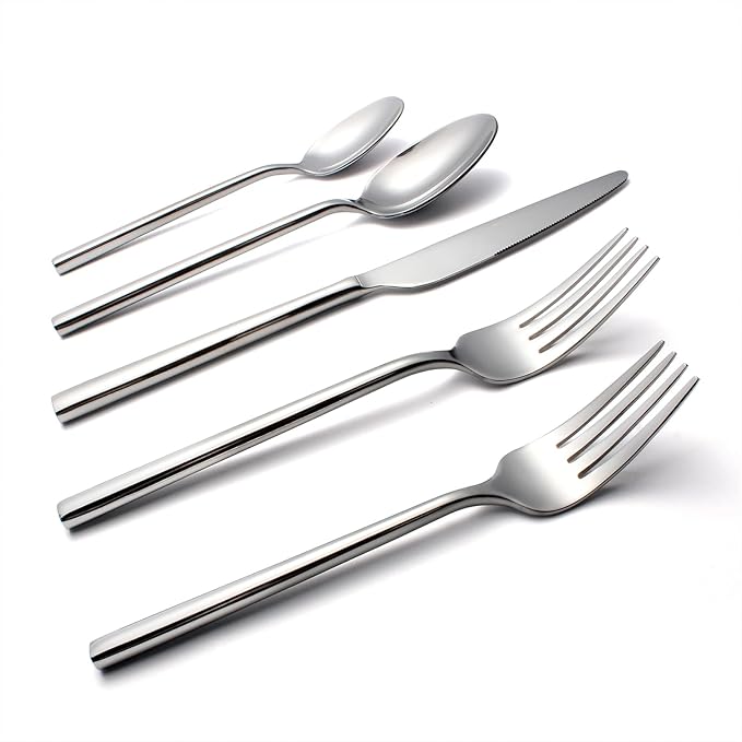 Silverware Set 20-Piece Flatware Cutlery Set Service for 4 Heavy Duty Titanium Coating Modern Design 18/0 Stainless Steel Utensils Dishwasher Safe