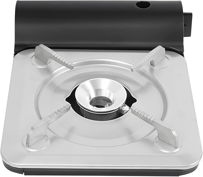 Portable Camping Stove 3500W Gas Burner with Grill Plate and Carry Case Butane Outdoor BBQ Grill for Cooking Hiking Backpacking Road Trip Picnic Gathering (Black)