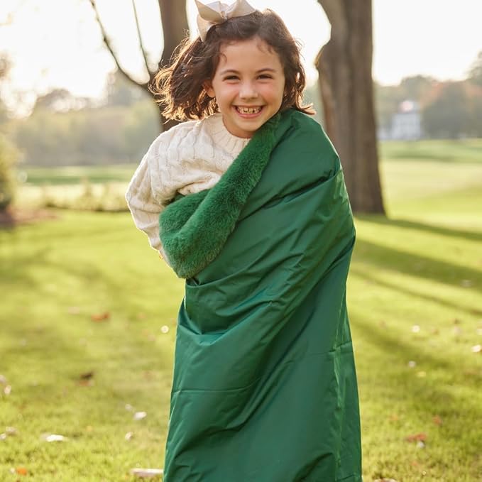 Pretty Rugged Faux Mink Luxe Customizable Long Lap Blanket Waterproof and Reversible Machine Washable Fuzzy Throw Green