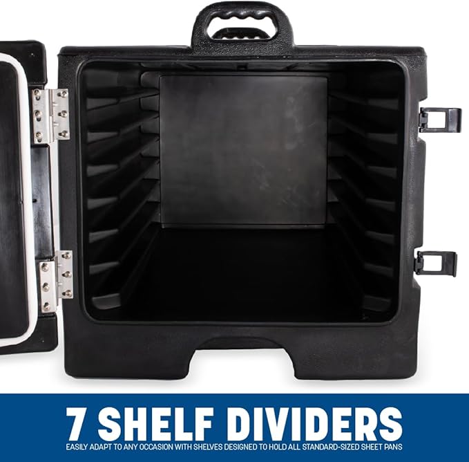 Carlisle FoodService Products Insulated Food Pan Carrier Holds 7 Sheet Pans (Sold Separately) Front-Loading Cateraide with Handles Rugged PE Shell with PU Insulation Black