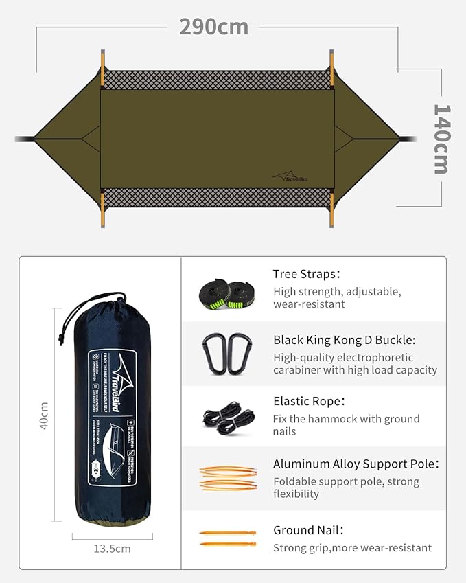 Camping Hammock Tent with Mosquito Net and Removable Sunshade 4 in 1 Function Lightweight Hanging Hammocks Tree Straps Swing Bivvy Ground Tent for Outside Hiking and Travel