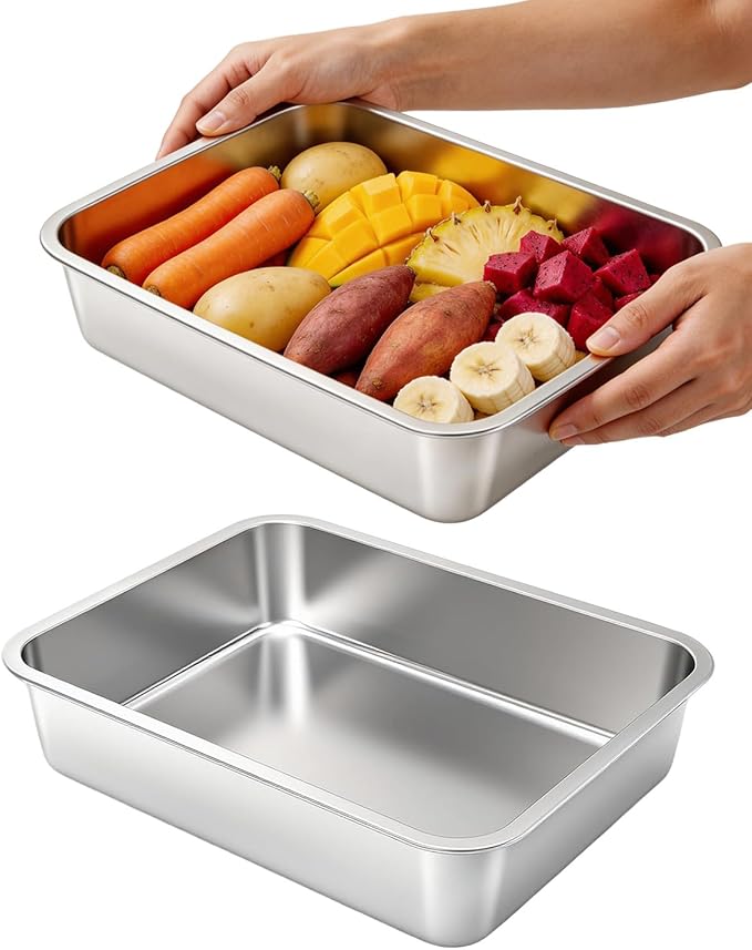 Stainless Steel Commercial Bus Tubs 2 Pack 12 Liter Stainless Steel Dish Pan Commercial Bus Tubs Food Storage Container for Catering Marinating Dishwashing