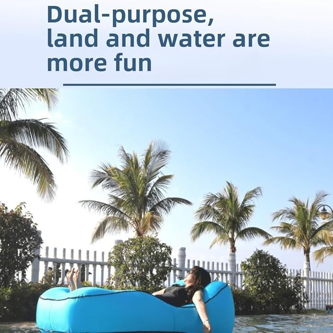 Compact Pump-Free Inflatable Lounger Portable Waterproof Air Leakage-Proof Design for Backyard Beach Trips Camping picnics and Music Festivals (A)