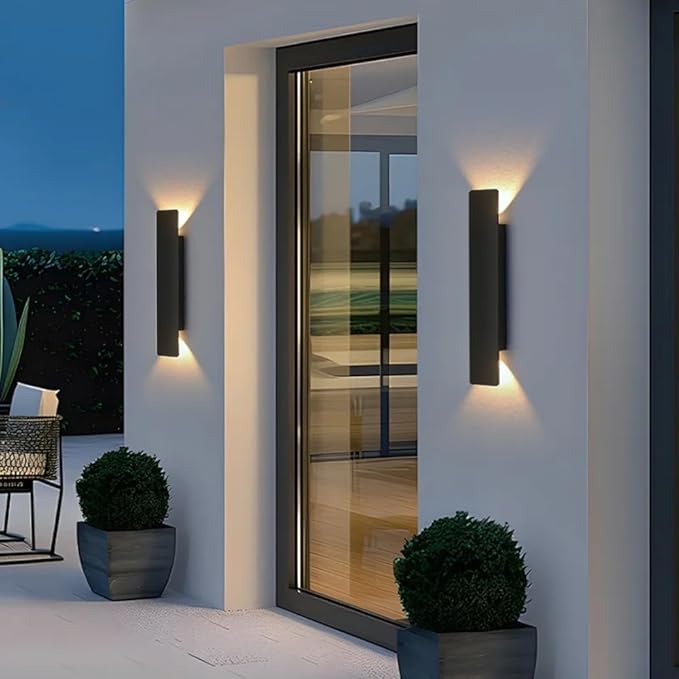 2 Pack Outdoor Wall Sconce 15.7 Inch Black Finish 18W LED Exterior Light 3000K Warm White Weatherproof Aluminum 110V-240V Vertical &amp Horizontal Mount for Porch Patio Entryway