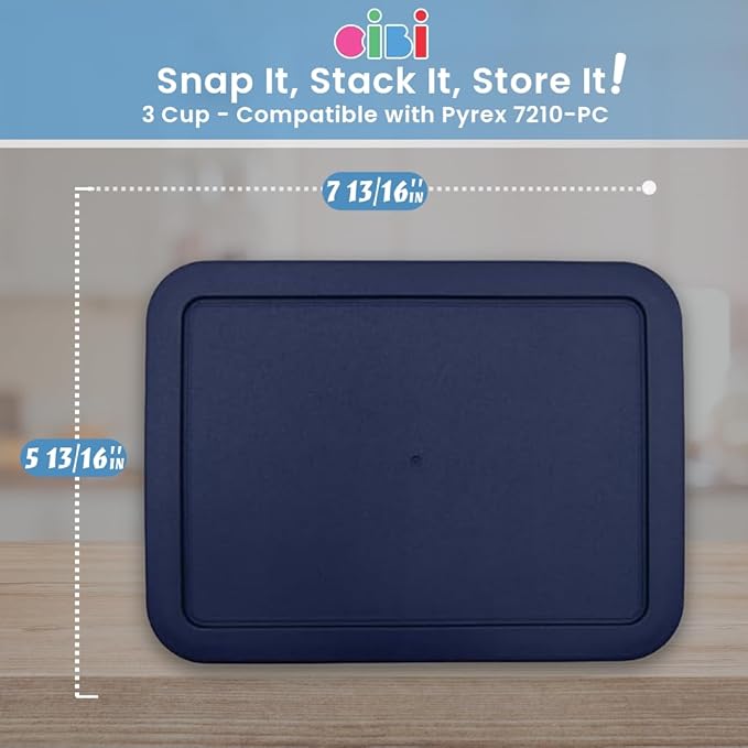 CIBI Food Storage Container Lids (3 Cup Blue - 4 PK) Compatible with Pyrex 7210-PC Glass Containers Dishwasher and Microwave Safe Replacement Lids