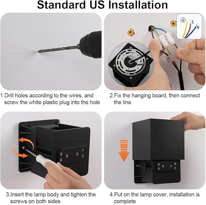BIRTALO 20 Watt LED Up and Down Outdoor Wall Lights Adjustable 6500K Modern Wall Sconce Square Waterproof Black Aluminum Exterior/Interior Porch Lighting for Living RoomGardensStairs2 Pack