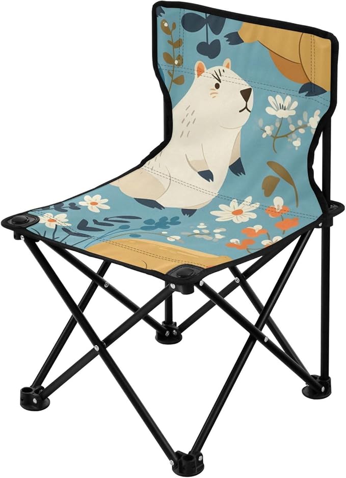 Cute Capybara Portable Camping Chairs Folding Chair - Durable Oxford Fabric Lightweight Iron Frame Easy Fold Design - Ideal for Outdoor Activities Camping Fishing and Travel