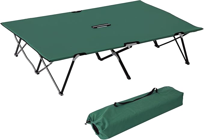 Outsunny 2 Person Folding Camping Cot for Adults 50 Extra Wide Outdoor Portable Sleeping Cot with Carry Bag Elevated Camping Bed Beach Hiking Green