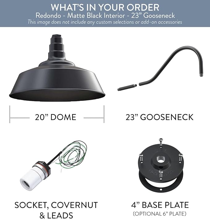 Steel Lighting Co. Large Outdoor Barn Light | Gooseneck Light Fixture | Made in America from 18-Gauge Steel | 20 Dome | 23 Gooseneck Matte Black Exterior/Matte Black Interior