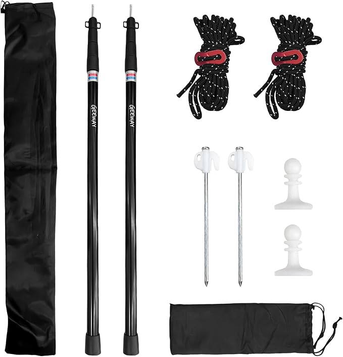 GEEWAY 2 Pcs 10FT Tarp Poles for Camping Heavy Duty Telescoping Tent Pole Aluminum Adjustable Tent Poles for Outdoor Activity Wilderness Adventure and RV Travel (Black)