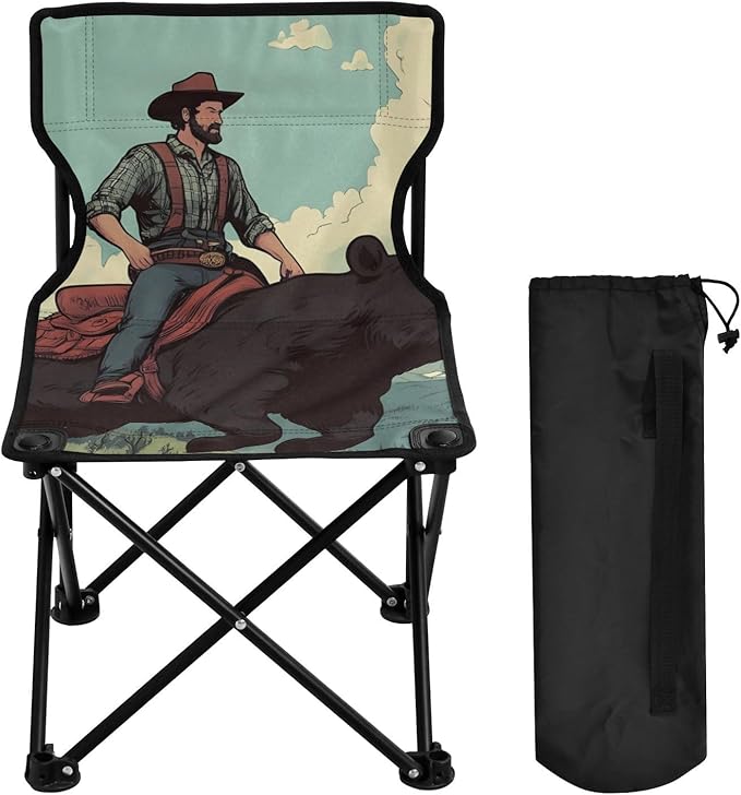 Man and Bear Portable Camping Chairs Folding Chair - Durable Oxford Fabric Lightweight Iron Frame Easy Fold Design - Ideal for Outdoor Activities Camping Fishing and Travel