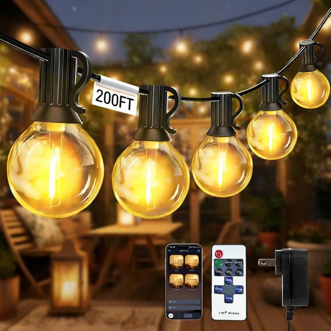 echosari Outdoor String Lights with APP Control 200FT G40 LED String Lights for Outside with 84 Shatterproof Bulbs Hanging Patio Lights for Balcony Apartments Backyard BistroGarden Porch Party