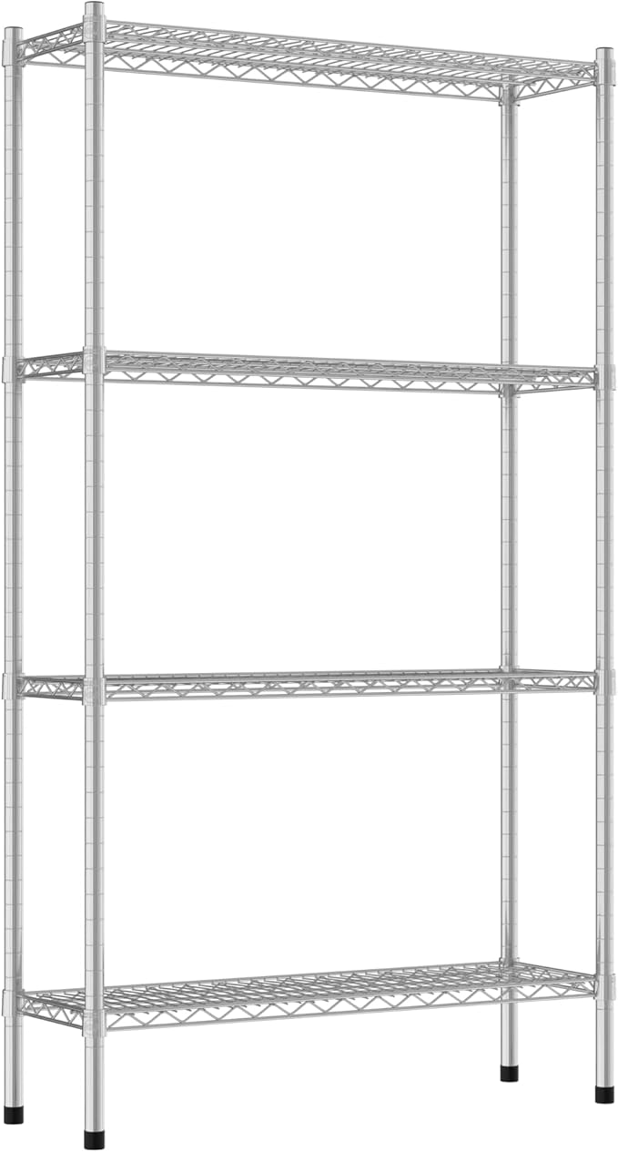 Commercial NSF Listed Chrome Stationary Wire Shelving Kit 12 x 36 x 64 with 4 Shelves Perfect for Warehouse Walk-in Refrigerator Freezer Grocery Store Restaurant Dishroom