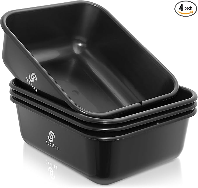 Jubilee 4-Pk Plastic Storage Bin 11L Black Bus Utility Tub – Heavy Duty Commercial Dishwashing Box for Restaurant Kitchen Organization and Storage