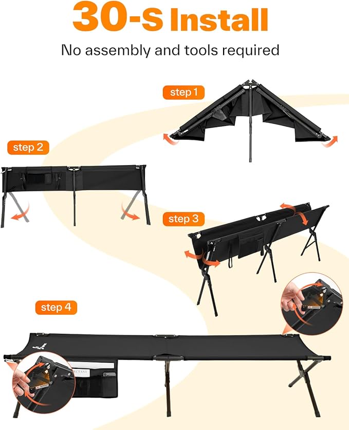 Sportneer Camping Cot: 78.3x28.7x14.6 Comfort Cot Bed for Camping Traveling Guest Bed Sleeping Cots for Adults with Side Pockets &amp Storage Bag - Ease of Assembly Support 330 Lbs