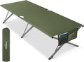 Oversized Camping Cot for Adults - Non-Assemble Folding Camping Bed Extra Wide for Outdoor Support up to 6.9ft or 450lbs with Storager Bag 82” L x 32” W(Green)