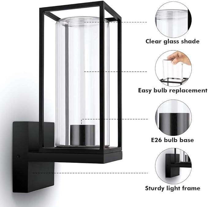 LUTEC Flair 5288801012 Outdoor LED Wall Sconce Matte Black Porch Light Fixtures Outdoor Coach Light with Clear Glass Shade Exterior Light Fixtures Wall Mount