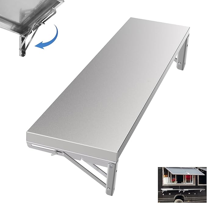 Concession Shelf 47.2 L x 12 W Folding Concession Shelf for Food Truck Stainless Steel Drop Down Folding Serving Food Shelf Stand for Concession Windows
