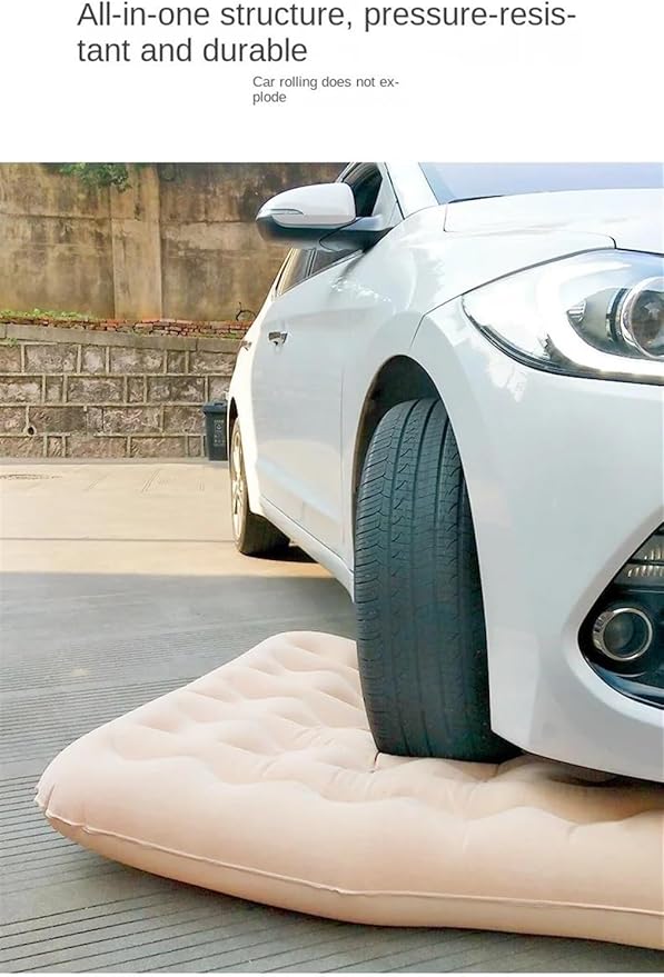 Camping Inflatable Mattress Car Inflatable Mattress Flocked PVC Material Long-Distance Travel Sleeping Pad Outdoor Camping Inflatable Mattress (Beige)