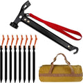 8 Pack Tent Stakes Camping Accessories Kit and Camping Hammer with Canvas Storage Bag for Outdoor Tent &amp tarp-Essential Accessories Carbon Steel Aluminum Camping Hammer for Hiking Kit