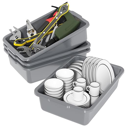 35 L Commercial Bus Box Plastic Utility Bus Tubs 4-Pack Gray