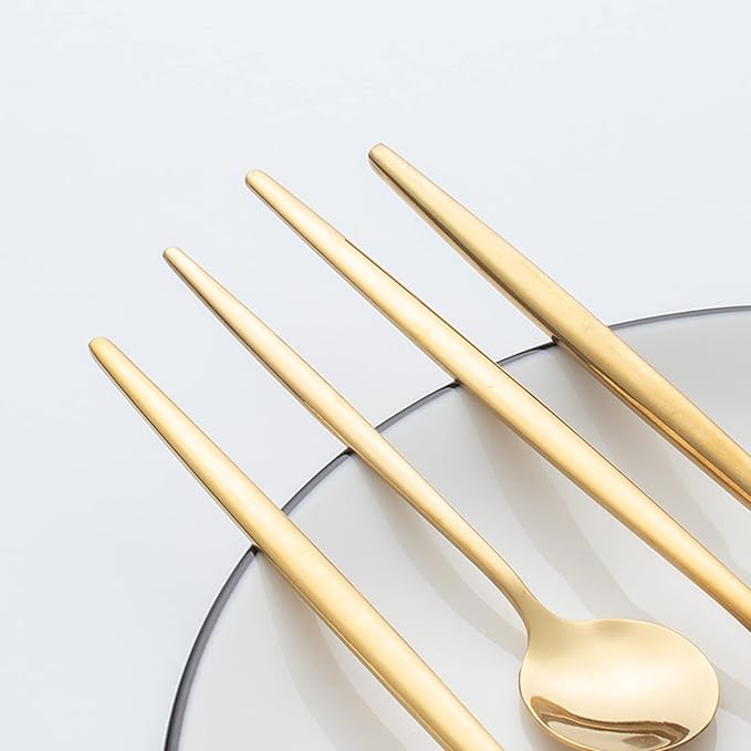 24Pcs Gold Silverware Set Stainless Steel Cutlery Set Knife Fork Spoon Teaspoon Flatware Set for Home Hotel Dishwasher Safe
