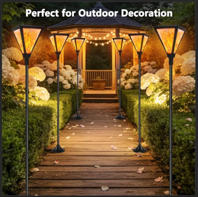 Upgraded Extra-Tall Solar Lights Outdoor 2 Pack Flickering Flame Solar Torch Lights with 61Tall &amp Super Larger Size Solar Flame Lights Waterproof Tiki Torches for Outside Garden Patio Yard Path