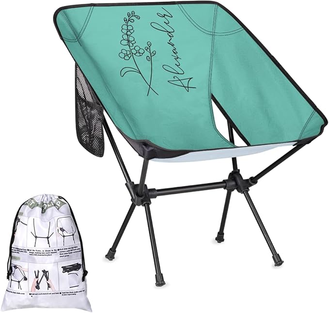 Personalized Camping Chair for Women Custom Portable Backpacking Chair with Name and Birth Flower Customized Folding Compact Hiking Camp Chairs Gifts