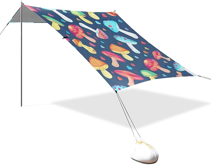 Colorful Mushrooms Camping Sun Shelter Beach Tent Portable Beach Sun Shade Outdoor Canopy for Camping Trips Fishing Picnic