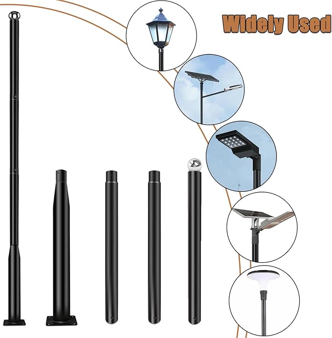 Street Light Pole 13ft Tall - Black Outdoor Adjustable Metal Street Lamp Post for Lights with Mounting Steel Anchors