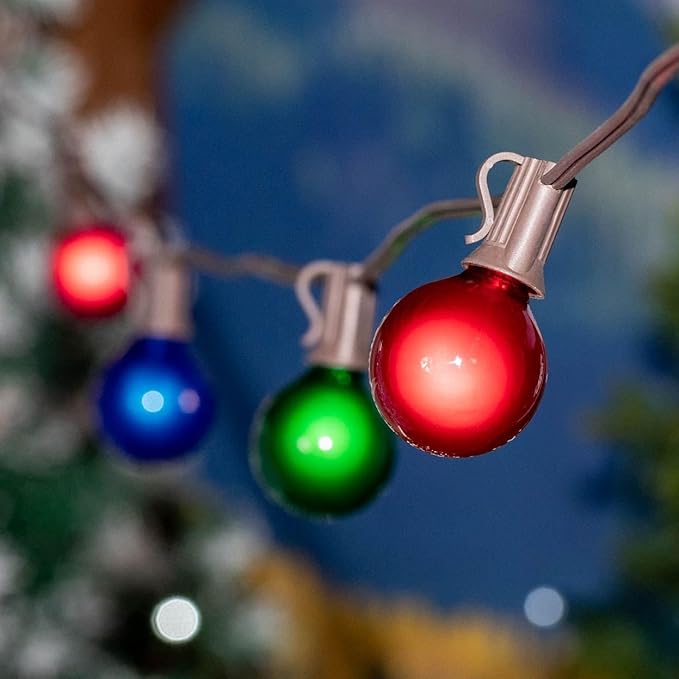 G50 Patio String Lights with 25 Multi Globe Bulbs – Outdoor String Lights – Market Bistro Café Hanging String Lights – Patio Garden Umbrella Globe Lights - Brown Wire - 25 Feet