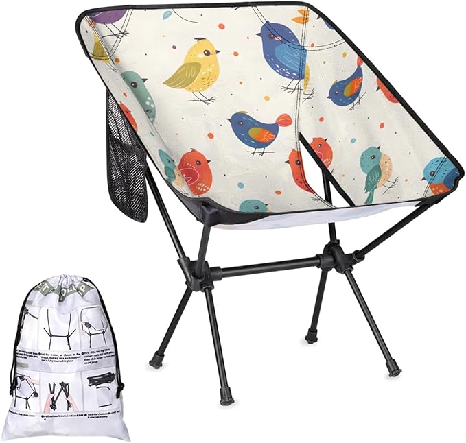 Honeybaby Folding Camping Chair Colorful Birds Camping Chairs Lightweight Portable Chair Outdoor Foldable Chairs for Camping Travel Picnic Beach Hiking